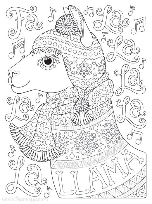 Holiday Cheer Coloring Book by Thaneeya McArdle - Llama Coloring Page