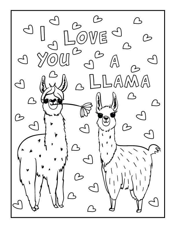 I Love You A Llama Coloring Page - Llama Coloring Page