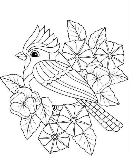 Adult Coloring Pages - Spring Blue Jay Easy Adult Coloring Page