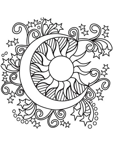 Adult Coloring  With Pop Art Sun, Moon, And Stars Coloring Page Free Printable Coloring