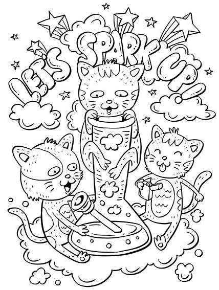 Adult Coloring  With Three Cat Coloring