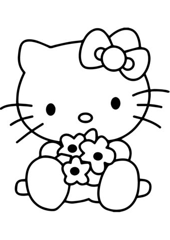Cartoon Coloring Pages With Hello Kitty With Flowers Coloring