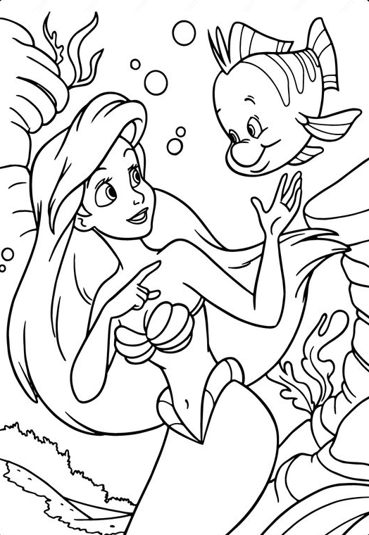 Cartoon Coloring  With Printable Ariel And Flounder PDF Coloring