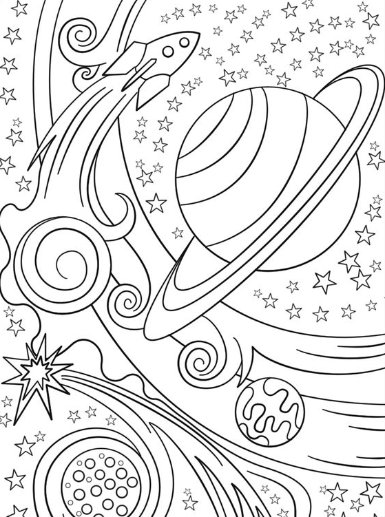 Coloring Sheets With Trippy Space   Rocket And Planets Coloring Page Free Printable Coloring Pages