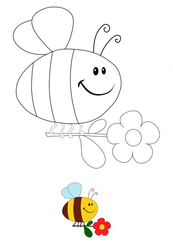 Cool Coloring  Flower And Bee Coloring