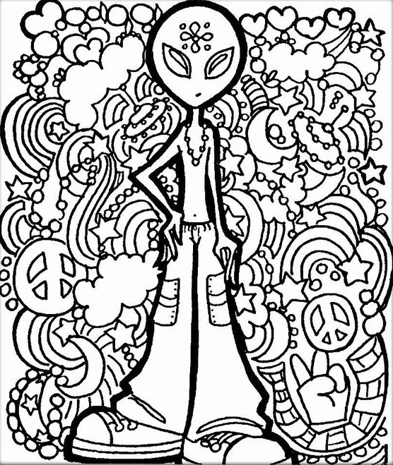 Hippie Coloring Pages With Aliens Coloring Pages