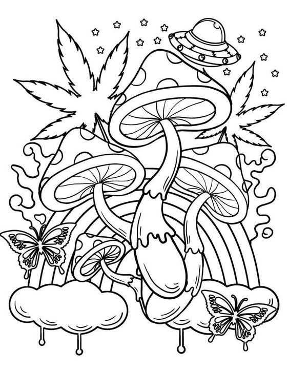 Hippie Coloring Pages With Mushroom Bbutterfly Ufo Coloring Pages For