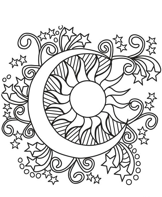 Hippie Coloring Pages With Sun And Moon Coloring Pages Gallery