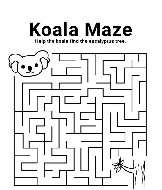 Coloring Sheets For Kids With Free Printable Koala Maze
