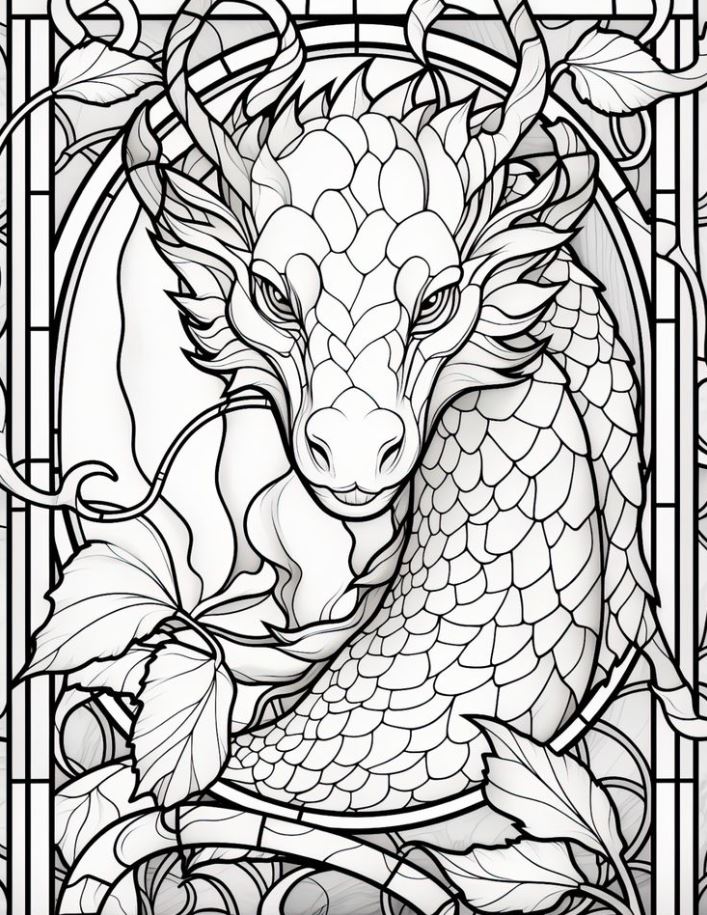 Dragon Coloring    Stained Glass Dragon Coloring