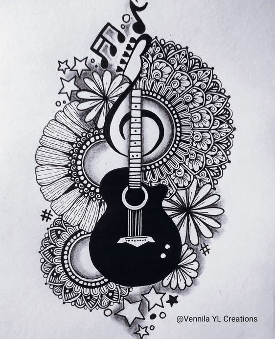 Guitar Mandala Art Mandala Drawing Guitar Drawing