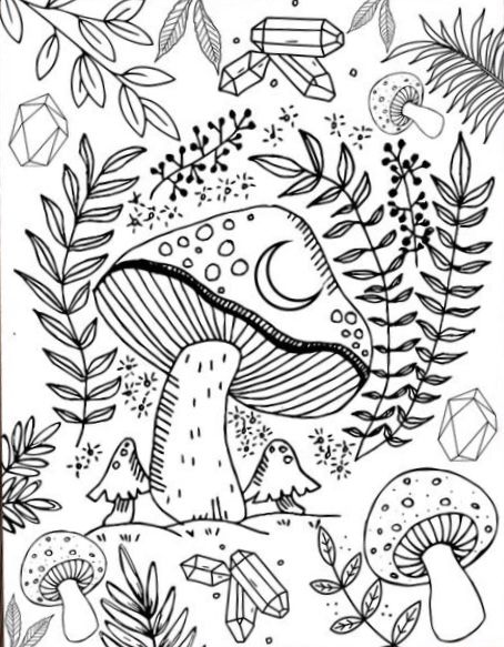 Moon Coloring Pages hippie crystal mushroom moon magic coloring page book