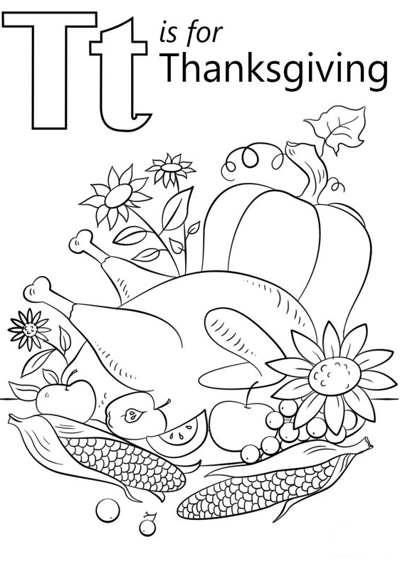 Thanksgiving Coloring Pages T is for Thanksgiving coloring page