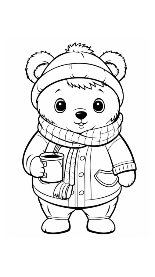 Winter Coloring Pages   Cute Bear Kids Coloring Page Free