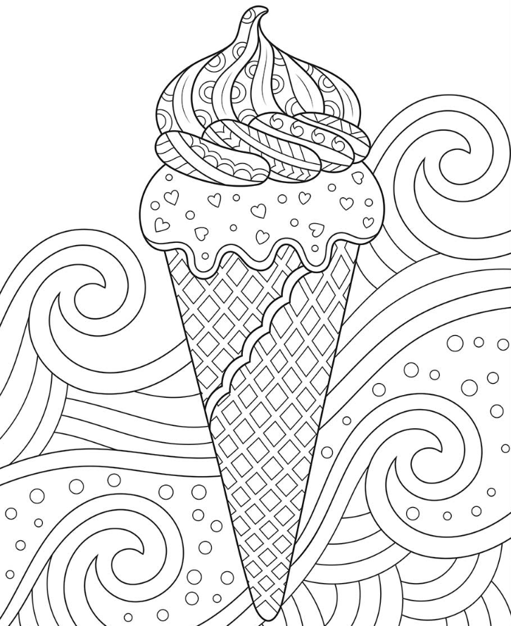 Summer Adult Coloring Pages - Easy Free Adult Coloring Ice Cream