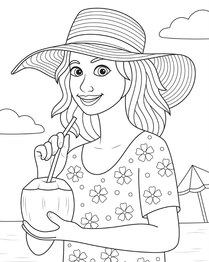 Summer Adult Coloring Pages - Summer Vacation Adult Coloring