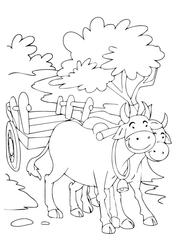 Bull Coloring Pages For Your Toddler - Bullock cart coloring page