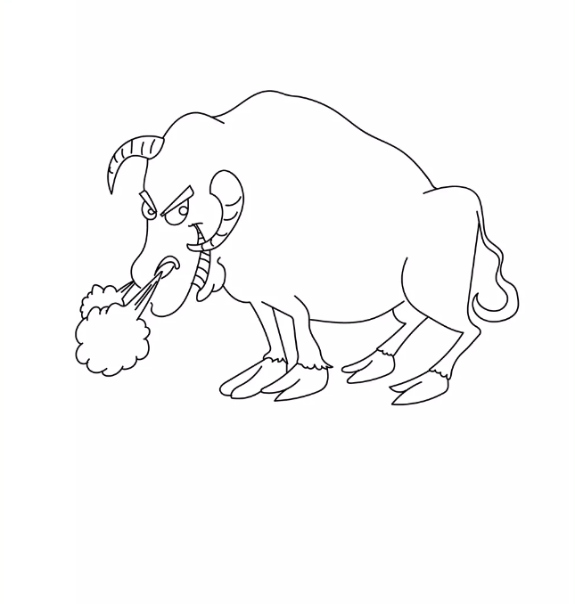 Bull Coloring Pages For Your Toddler - Cute snorting Bull coloring page