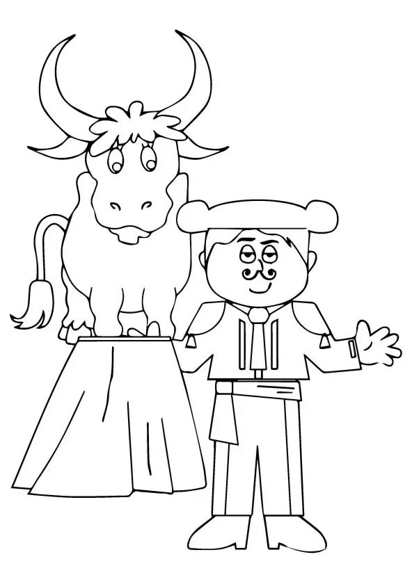 Bull Coloring Pages For Your Toddler - Matador with the Bull coloring page