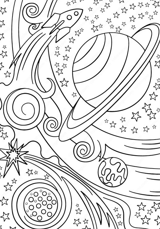 Free Coloring Pages - Free Printable Rocket and Planets Pdf Coloring Page