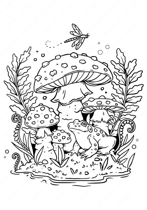 Free Coloring Pages - Printable Frog and Mushroom Coloring Pages