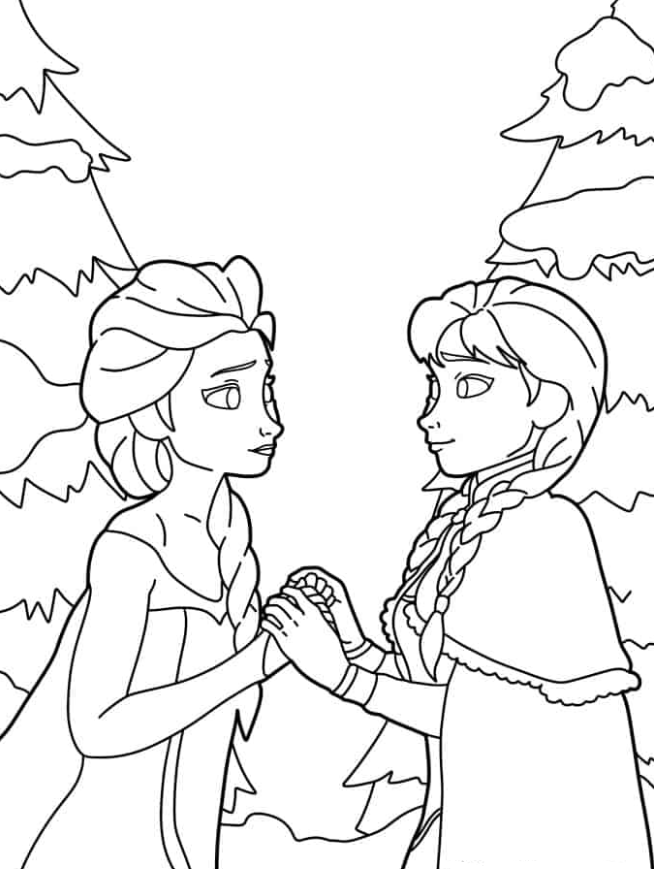 Elsa Coloring Pages   Elsa And Sister Holding Hands Coloring Sheet