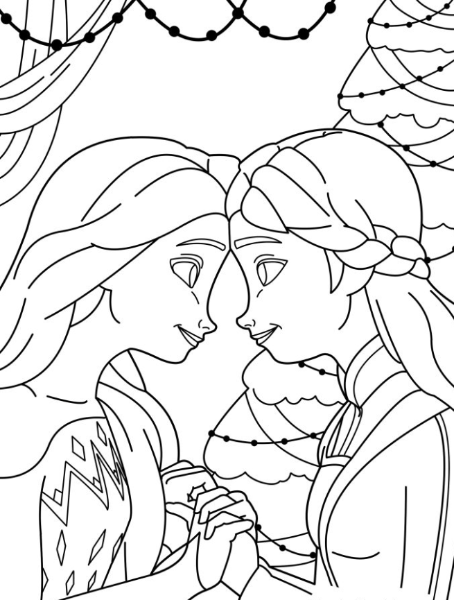 Elsa Coloring Pages   Elsa And Sister Holding Hands Coloring