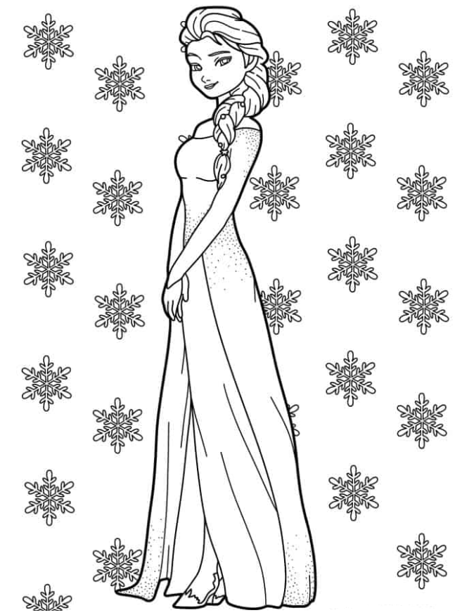 Elsa Coloring S   Elsa Stunning Dress With Snowflake Background Coloring