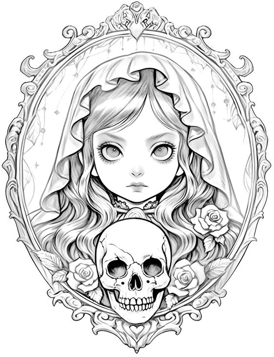 Halloween Coloring Pages - Creepy Kawaii Grayscale Coloring Pages