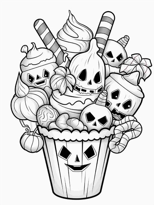 Halloween Coloring Pages   Free Kawaii Candy Halloween Coloring Pages For
