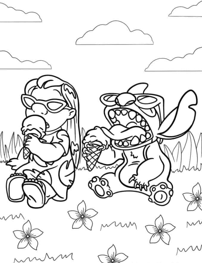 Lilo & Stitch Coloring Pages   Coloring Page Of Lilo And Stitch Eating Ice