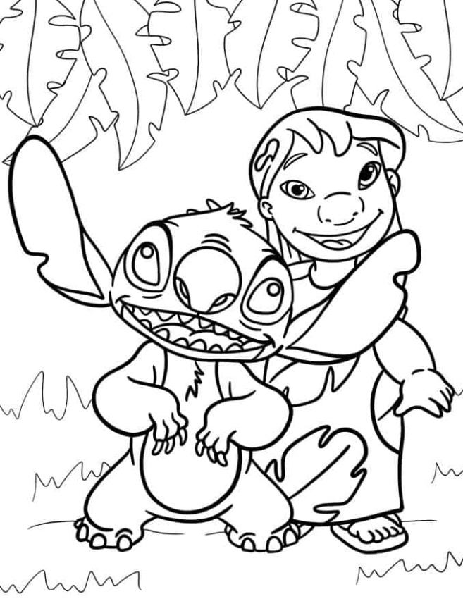Lilo & Stitch Coloring Pages - Coloring Page Of Lilo And Stitch With Banana Leaves