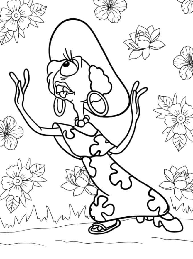 Lilo & Stitch Coloring Pages - Coloring Page Of Pleakley In Drag Wearing a Wig