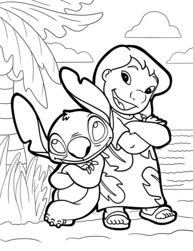 Lilo & Stitch Coloring Pages - Easy Coloring Page Of Lilo and Stitch For Kids