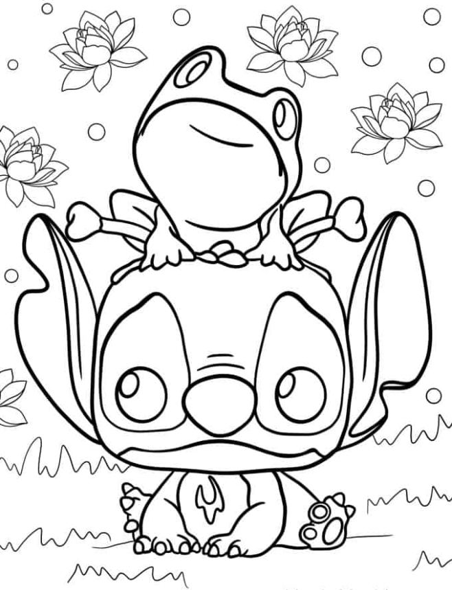 Lilo & Stitch Coloring Pages - Funko Pop Stitch With Frog On Head To Color