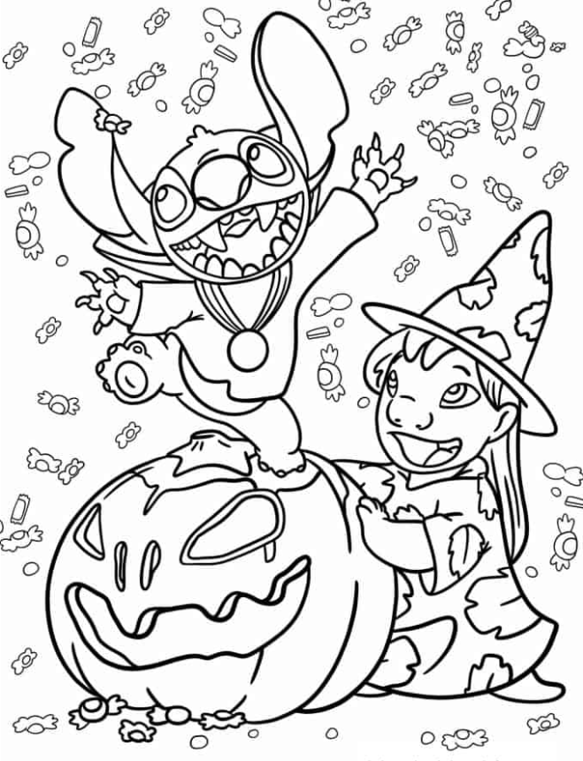 Lilo & Stitch Coloring Pages   Halloween Themed Lilo And Stitch Coloring