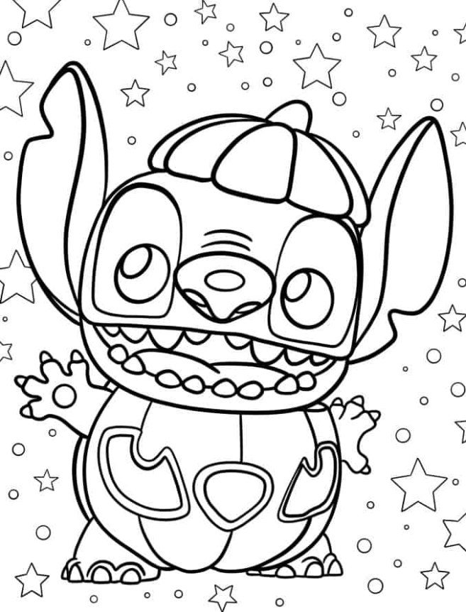 Lilo & Stitch Coloring Pages - Kawaii Halloween Themed Stitch With Pumpkin To Color