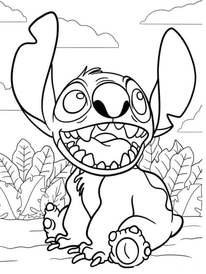 Lilo & Stitch Coloring Pages   Laughing Stitch Coloring Sheet For