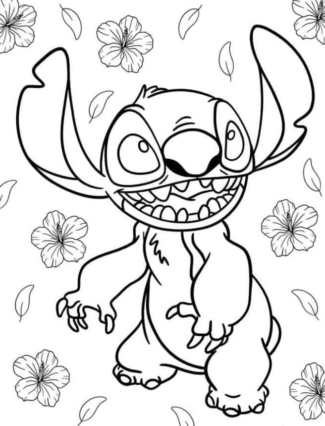 Lilo & Stitch Ing Pages   Simple Outline Of Stitch With Flowers To