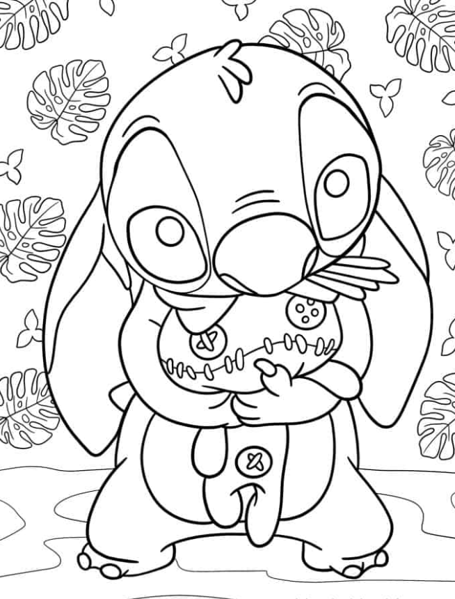 Lilo & Stitch Coloring Pages - Stitch Cuddling Scrump Doll Coloring Page