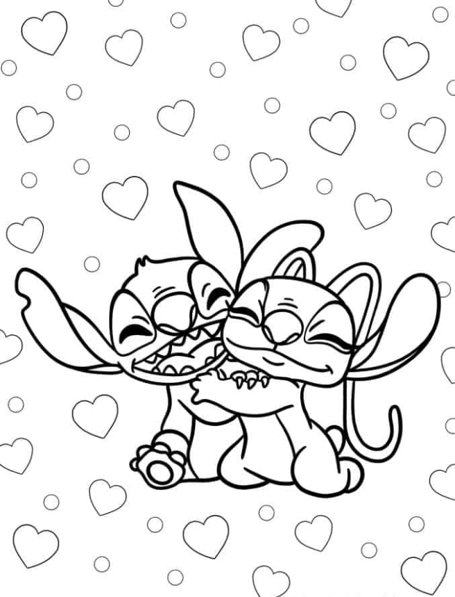 Lilo & Stitch Coloring Pages - Stitch Hugging Angel (Experiment 624) Coloring Page