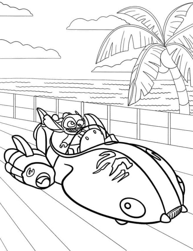 Lilo & Stitch Coloring Pages - Stitch In Alien Space Ship To Color