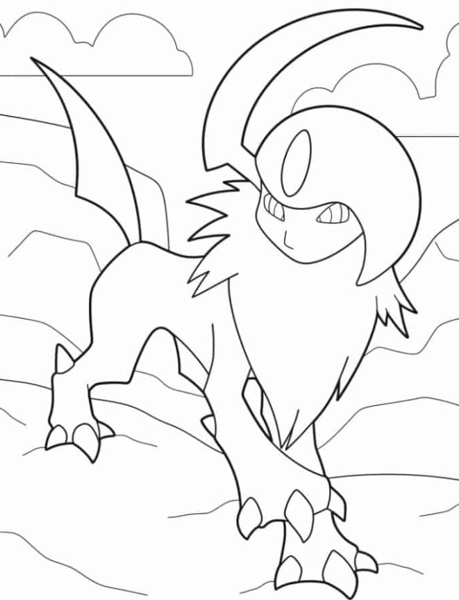 Pokemon Coloring Pages - Absol On Rocky Terrain