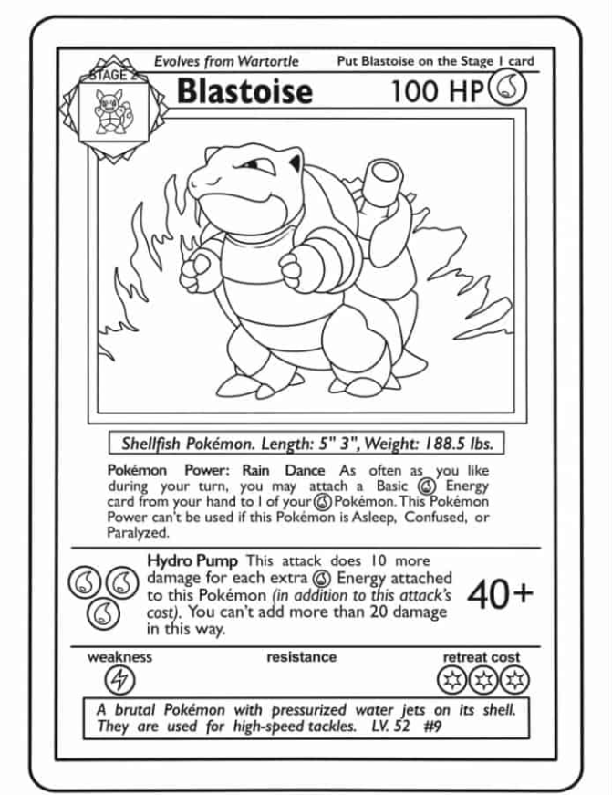 Pokemon Coloring Pages - Blastoise Rare Pokemon Card To Color