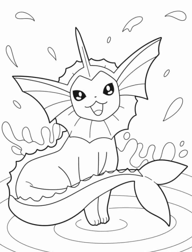 Pokemon Coloring Pages - Coloring Sheet Of Vaporeon On Water