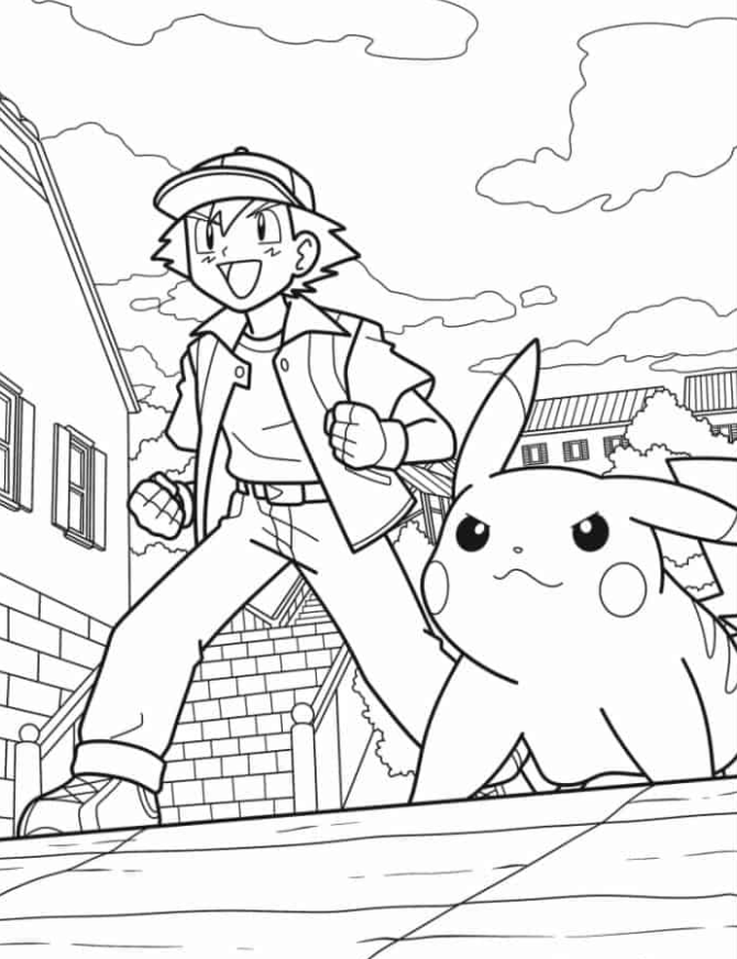 Pokemon Coloring Pages   Detailed Coloring Page Of Ash And