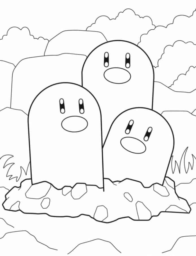 Pokemon Coloring Pages - Dugtrio Emerging From Ground