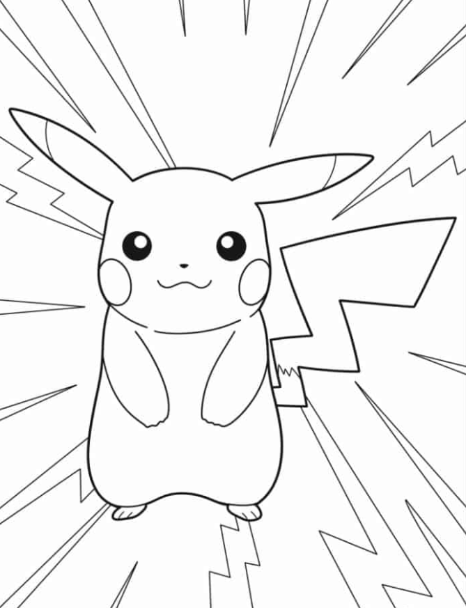 Pokemon Coloring Pages - Easy Pikachu With Electricity Coloring Page