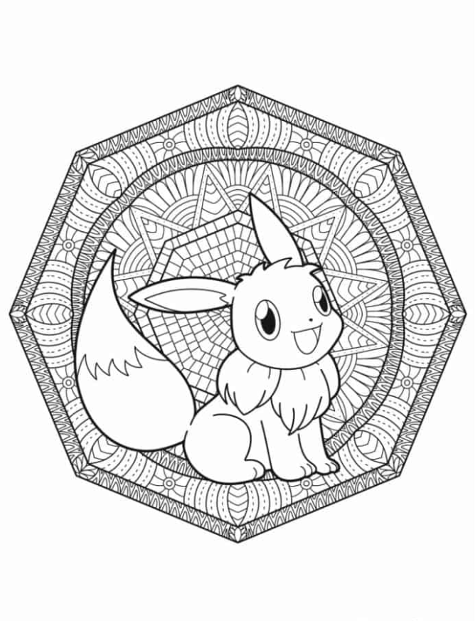 Pokemon Coloring Pages - Eevee Inside Octagon Mandala