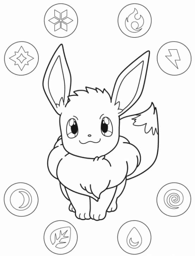 Pokemon Coloring Pages - Eevee Pokemon With Badges